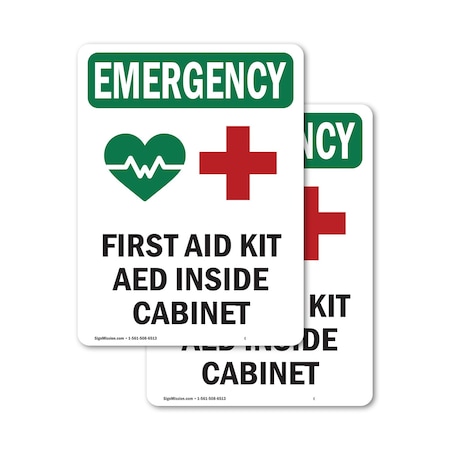 Signmission First Aid Kit AED With Symbol, 3.5 in W x Rectangle, Vinyl Decal OS-2PACK-EM-D-35-V-10482
